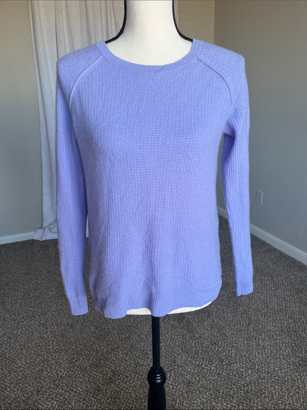 Sundance 100% Cashmere Lilac Purple Waffle Grid Knit Long Sleeve Sweater Size S